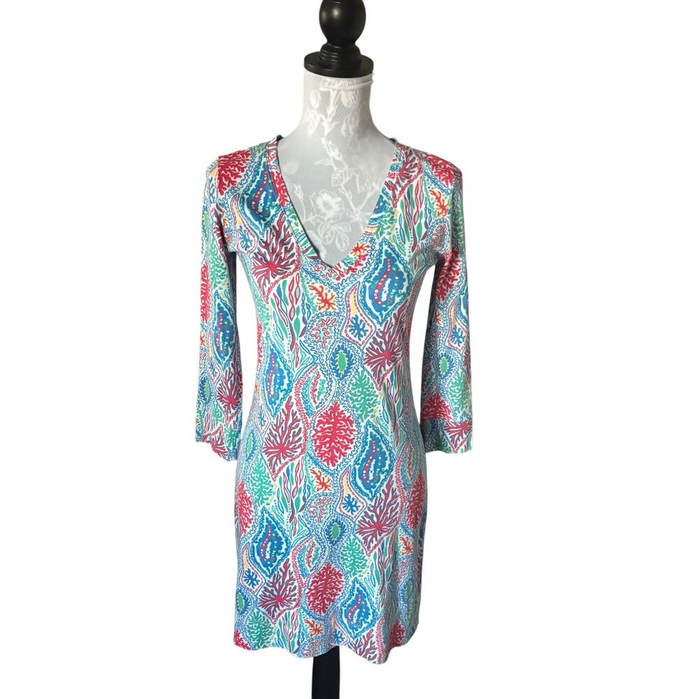Lilly Pulitzer Erin 3/4 Sleeve Dress Womens Colorful Floral Xsmall